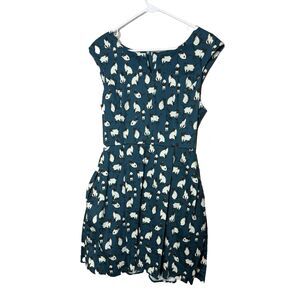 IXIA Siamese Cat Dress 50s Inspired Stretch Cotton Pin-Up Rockabilly L Kitty